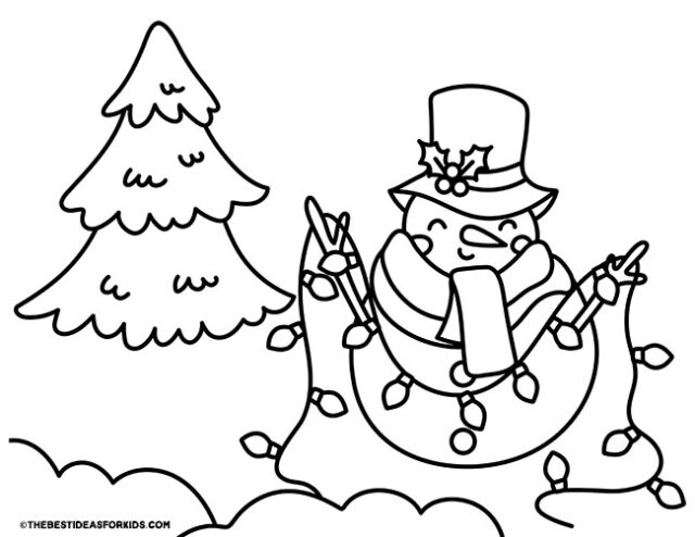 snowman with lights coloring page