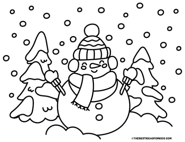 snowman with mittens coloring page