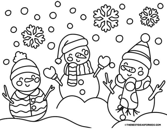 snowmen friends coloring page