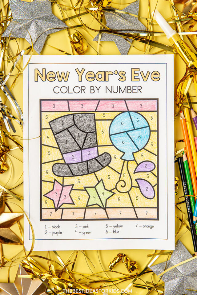 Color by number new years printables