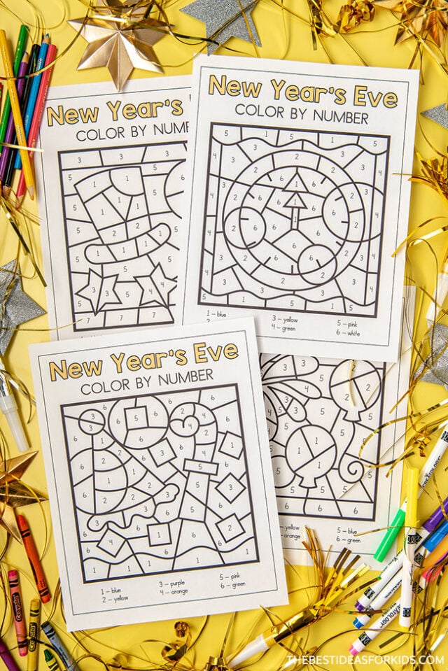 Free Printable New Years Color by Number