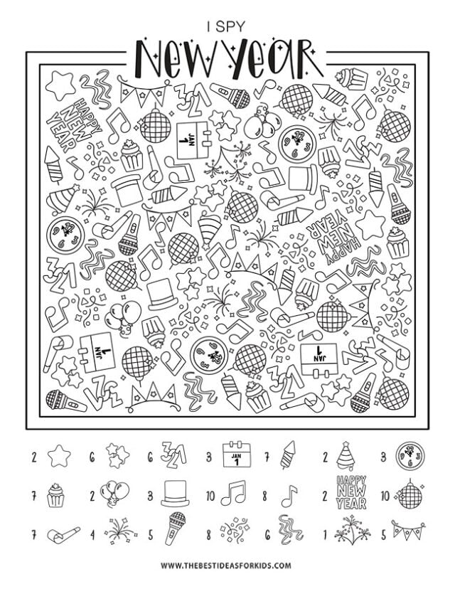 Free Printable New Years I Spy Sheet