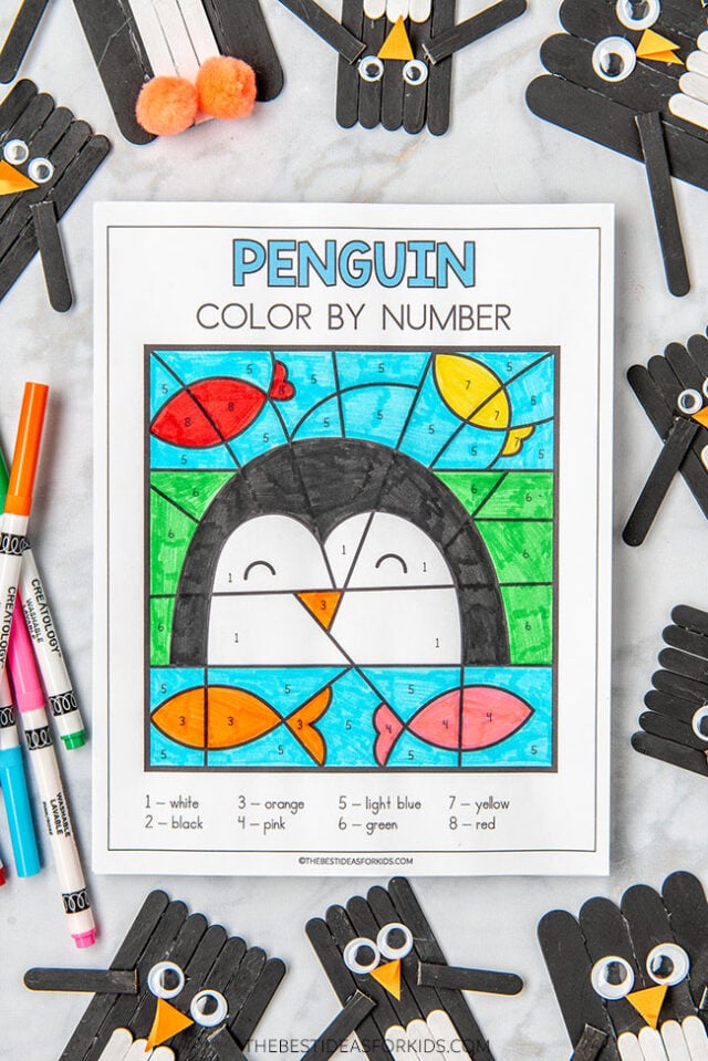 Free Printable Penguin Color by Number