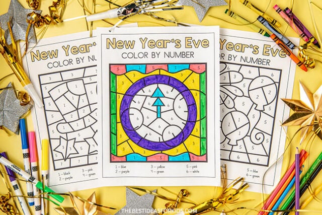 New Years Color by Number for Kids
