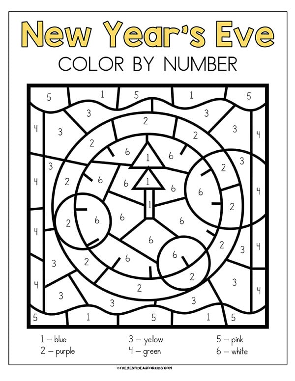 New Years Eve Clock Color by Number