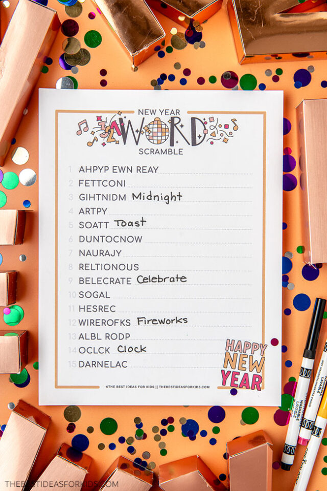 New Year's Eve Word Scramble Printable