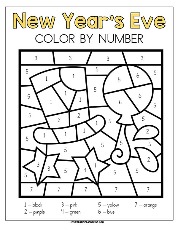 New Years Party Hat Color by Number