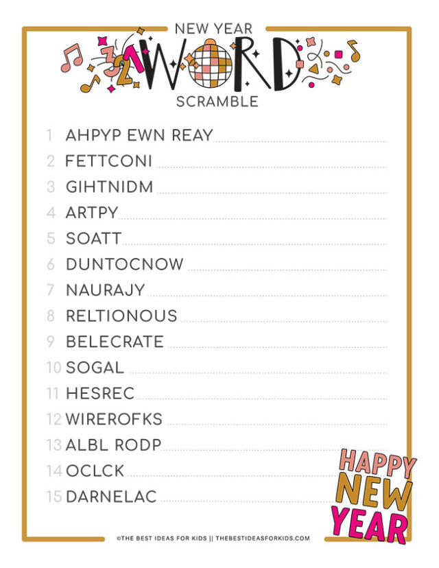 New Years Word Scramble Free Printable