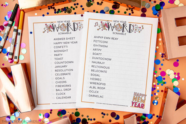 New Years Word Scramble Printables