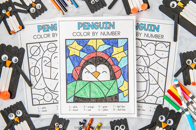 Penguin Color by Number Sheets