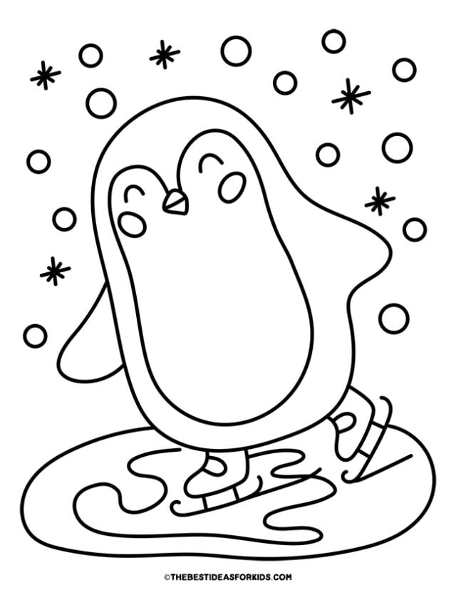 ice skating penguin coloring page