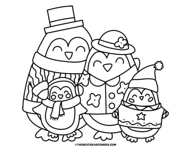 penguin family coloring page