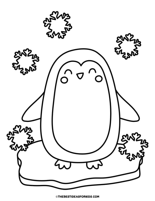 penguin in the snow coloring page