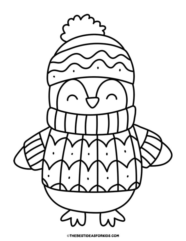 penguin wearing a sweater coloring page