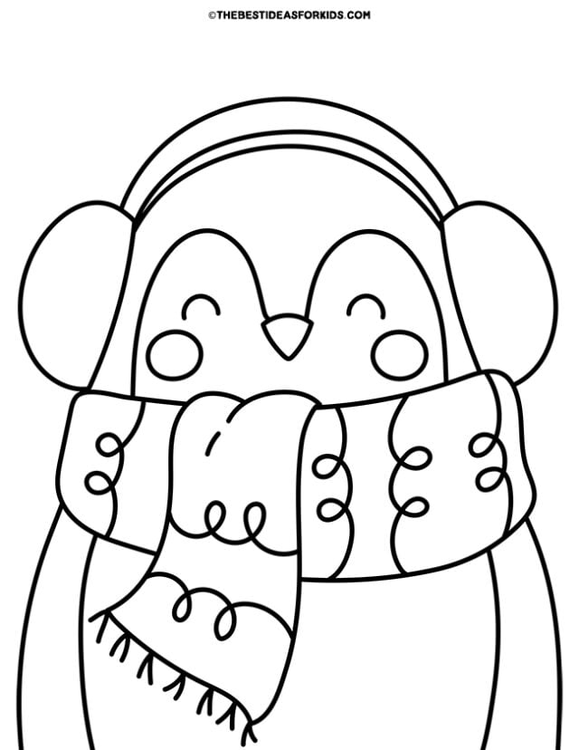 penguin wearing earmuffs coloring page