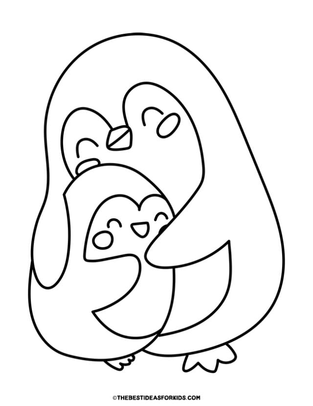 penguins hugging coloring page