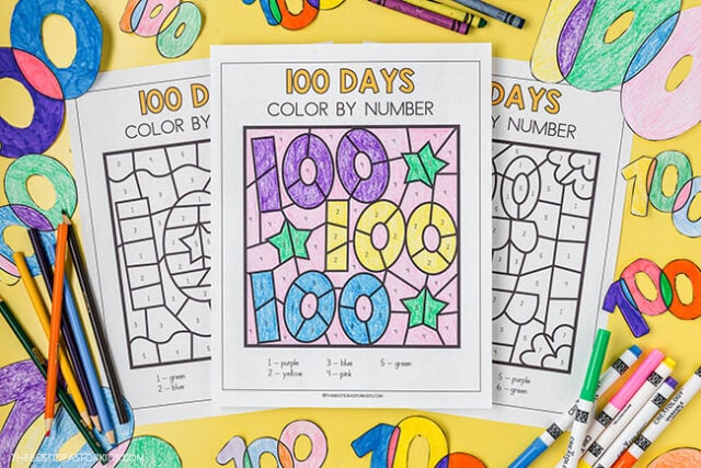 100 days of school color by code