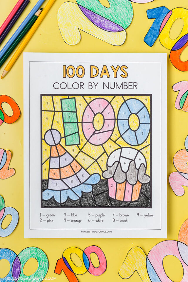 100 days of school free printable color by number