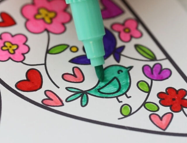 Color Bird on Heart Card