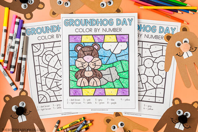 Color by Number Sheets for Groundhog Day