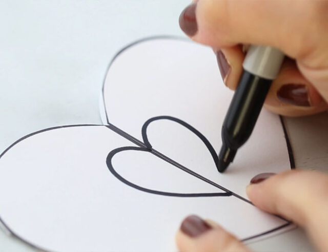 Draw design on heart card template