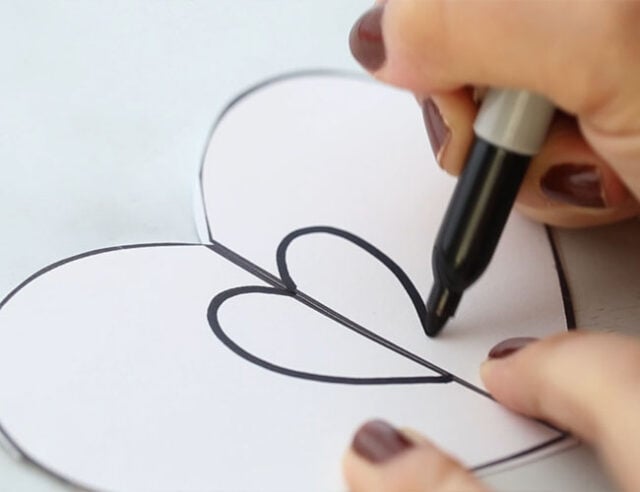 Draw design on heart card template