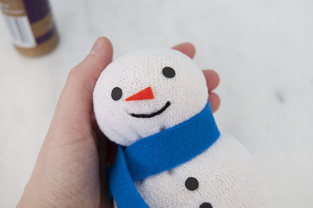 Face glued onto snowman