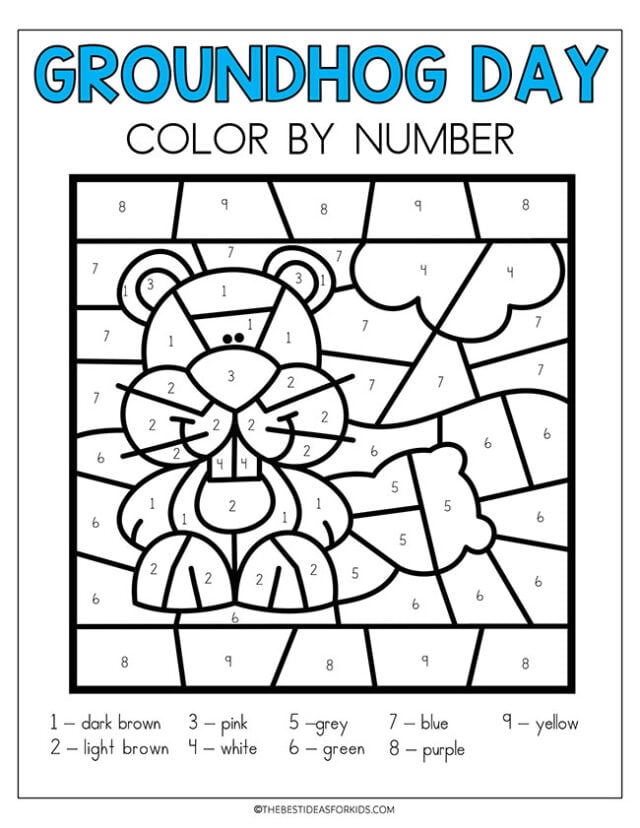 Free Groundhog Day Color by Number Sheets