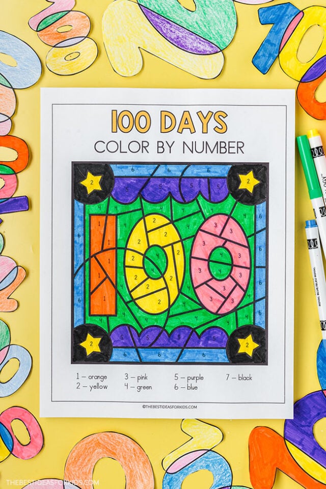 Free Printable 100 days color by number