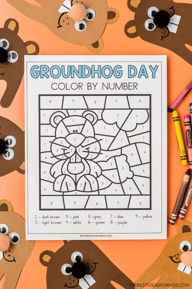 Groundhog Day Color By Number Sheets