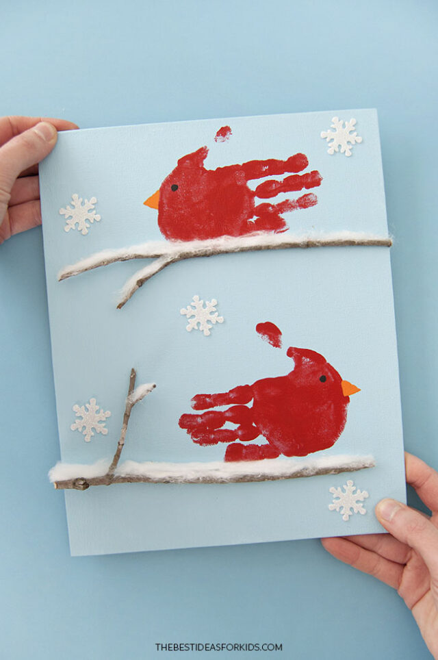 Handprint Cardinals Winter Art