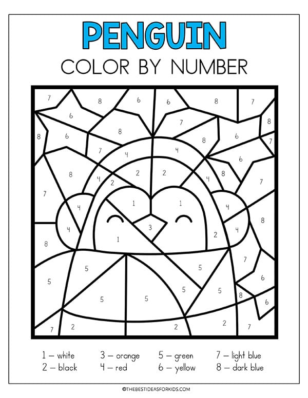 Penguin Color by Number Printables for Kids