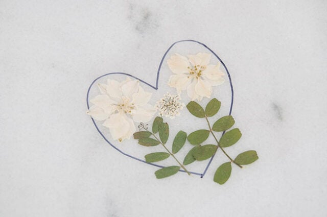 Pressed flowers on laminating sheet