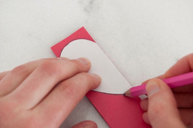 Tracing template on red folded paper