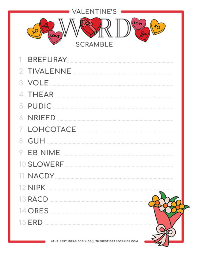 Valentine Word Scramble Free Printable