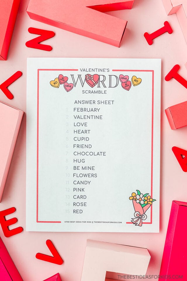 Valentine Word Scramble with Answers