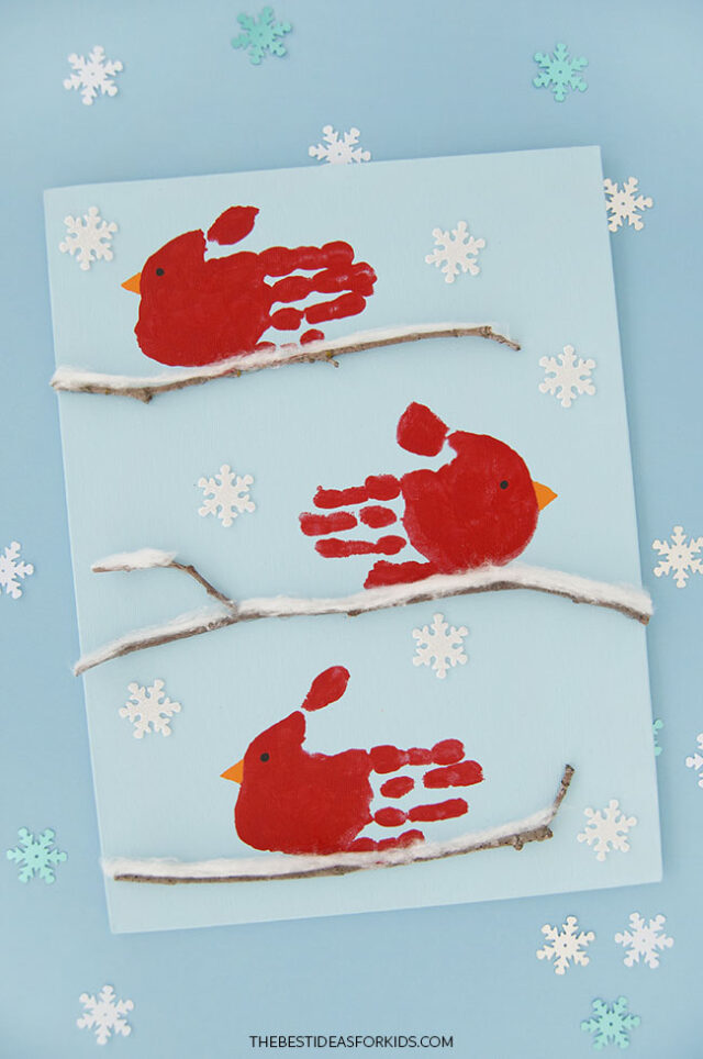 Winter Handprint Cardinals