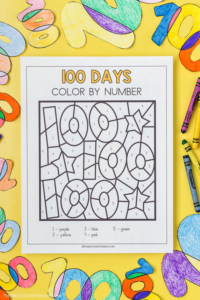 color by number for 100th day of school