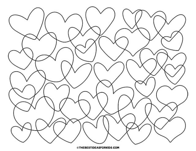 overlapping hearts coloring page