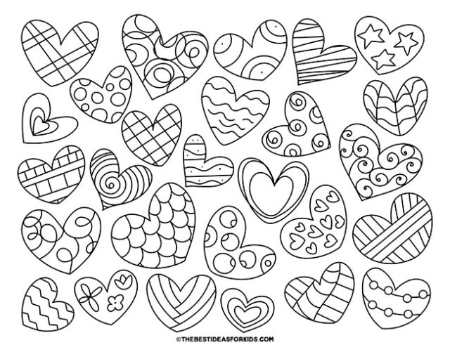 patterned heart coloring page
