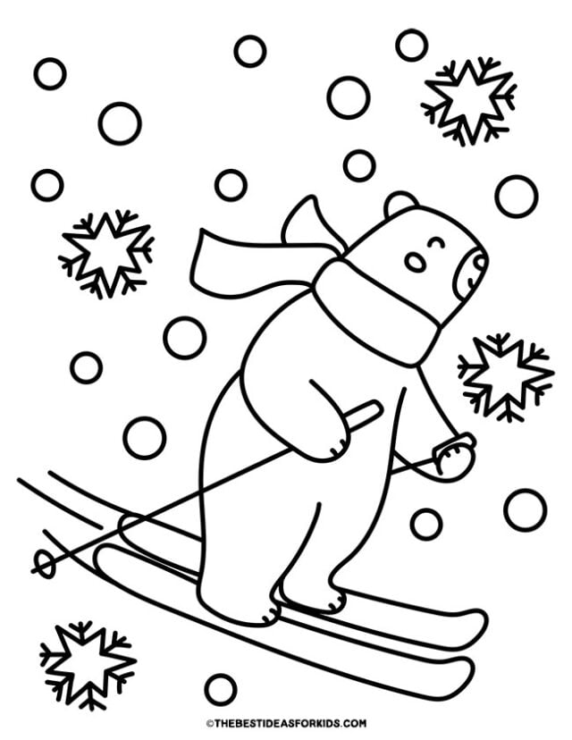 polar bear skiing coloring page
