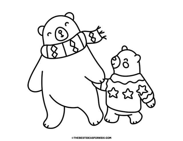 polar bears walking coloring page