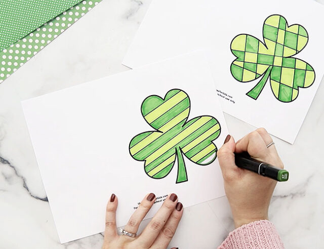 Coloring in striped shamrock card