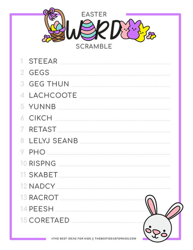 Easter Word Scramble pdf printable