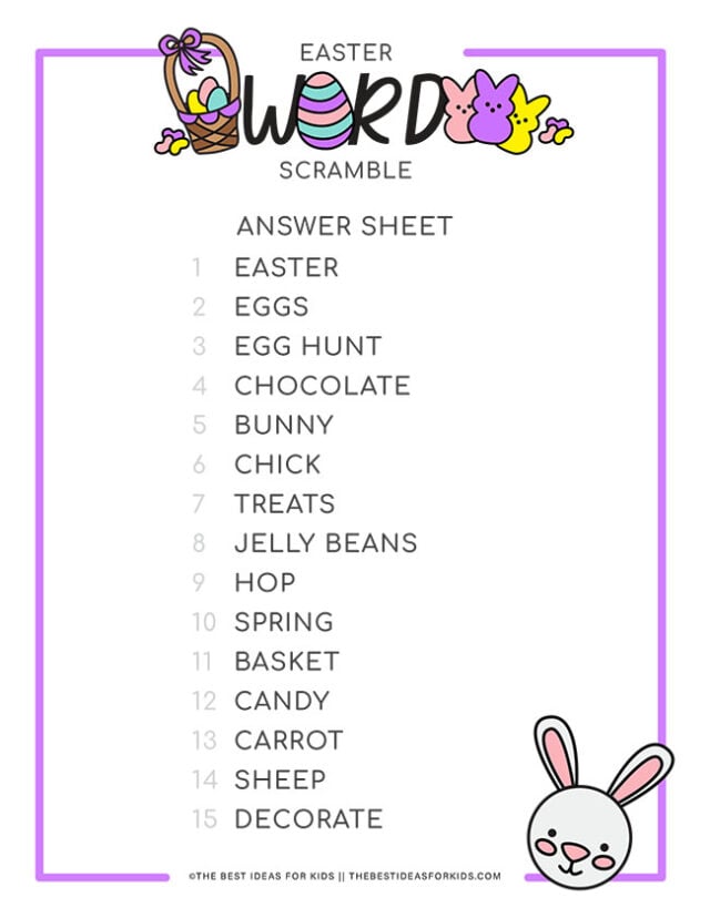 Easter word scramble answers
