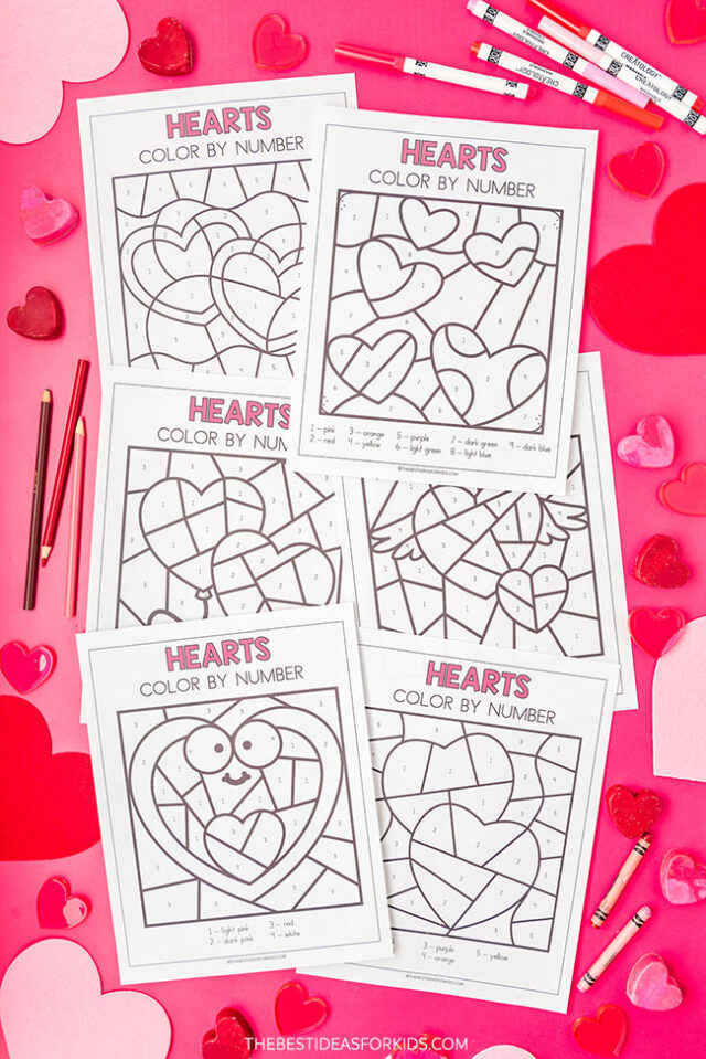 Heart Color by Number Printables