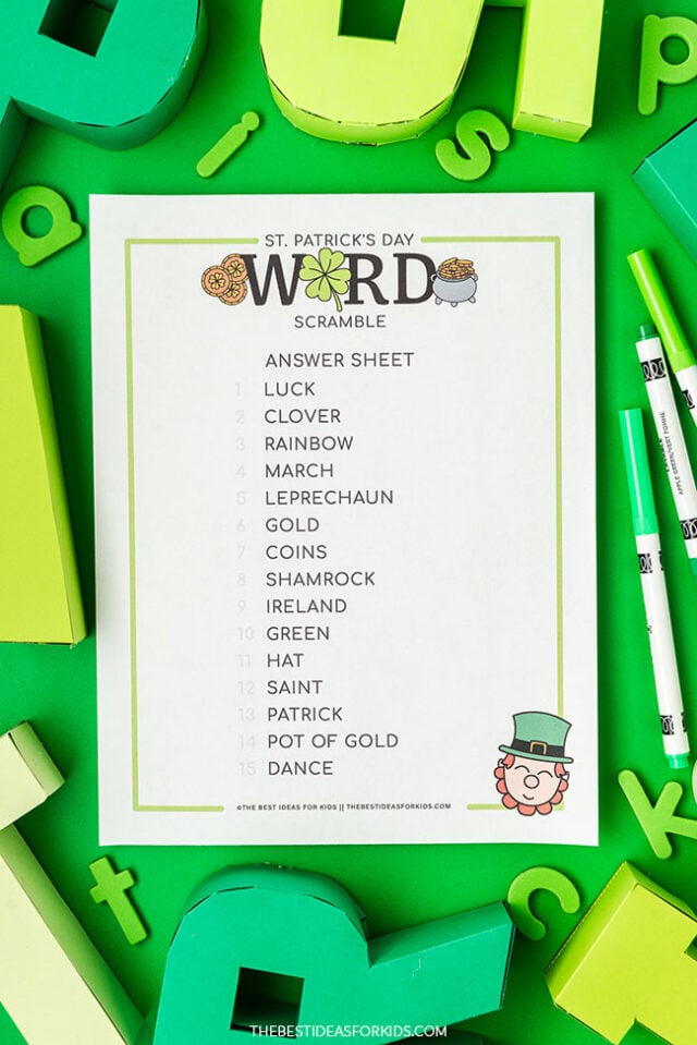 St Patrick's Day Word Scramble Answer Key