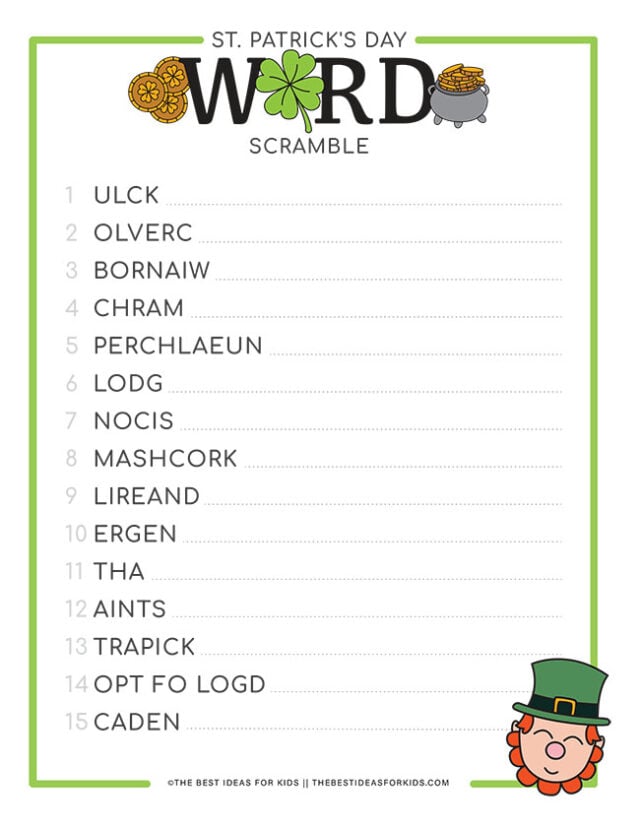 St Patrick's Day Word Scramble Sheet