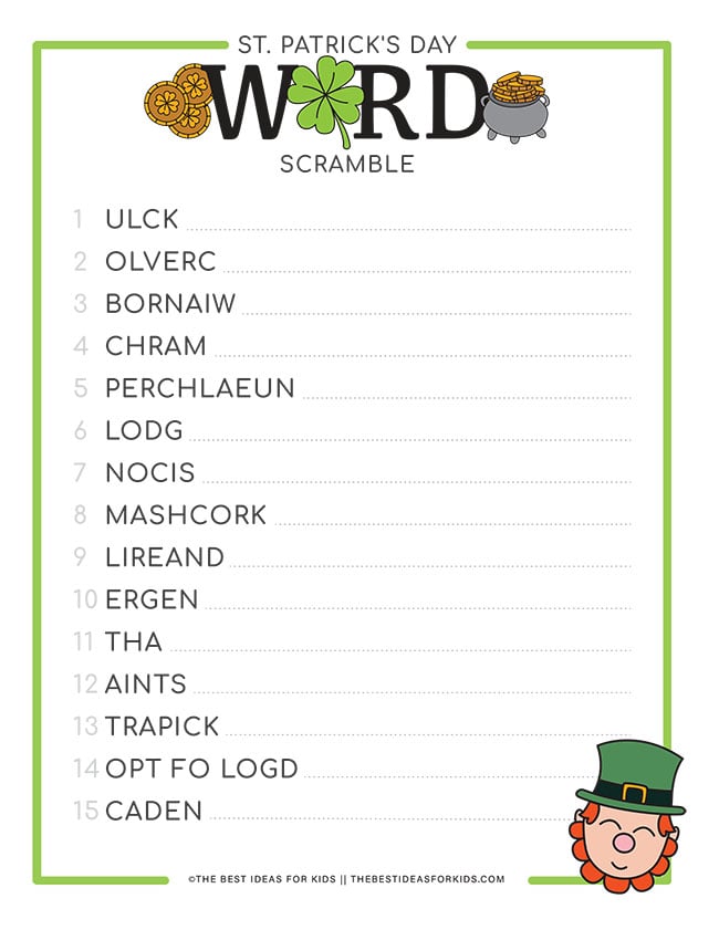 St Patrick's Day Word Scramble (Free Printable) - The Best Ideas for Kids