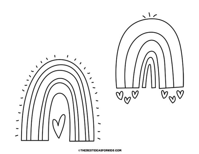 rainbows with hearts coloring page